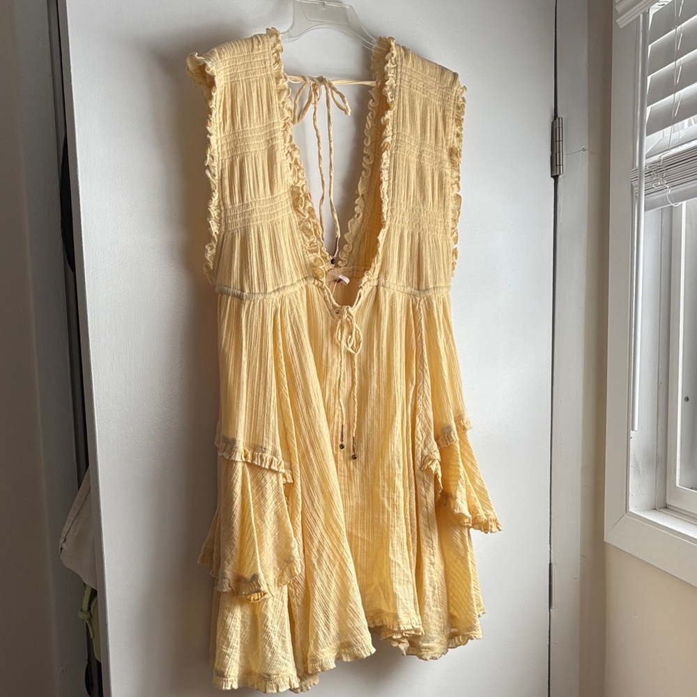 Free People Sunny Yellow Ruffle Mini Dress
